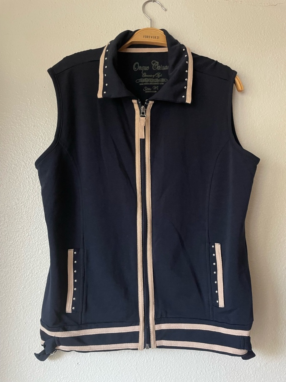 Onque Casuals Women's Medium Navy Blue Full Zip Vest Mock Neck - Picture 2 of 3
